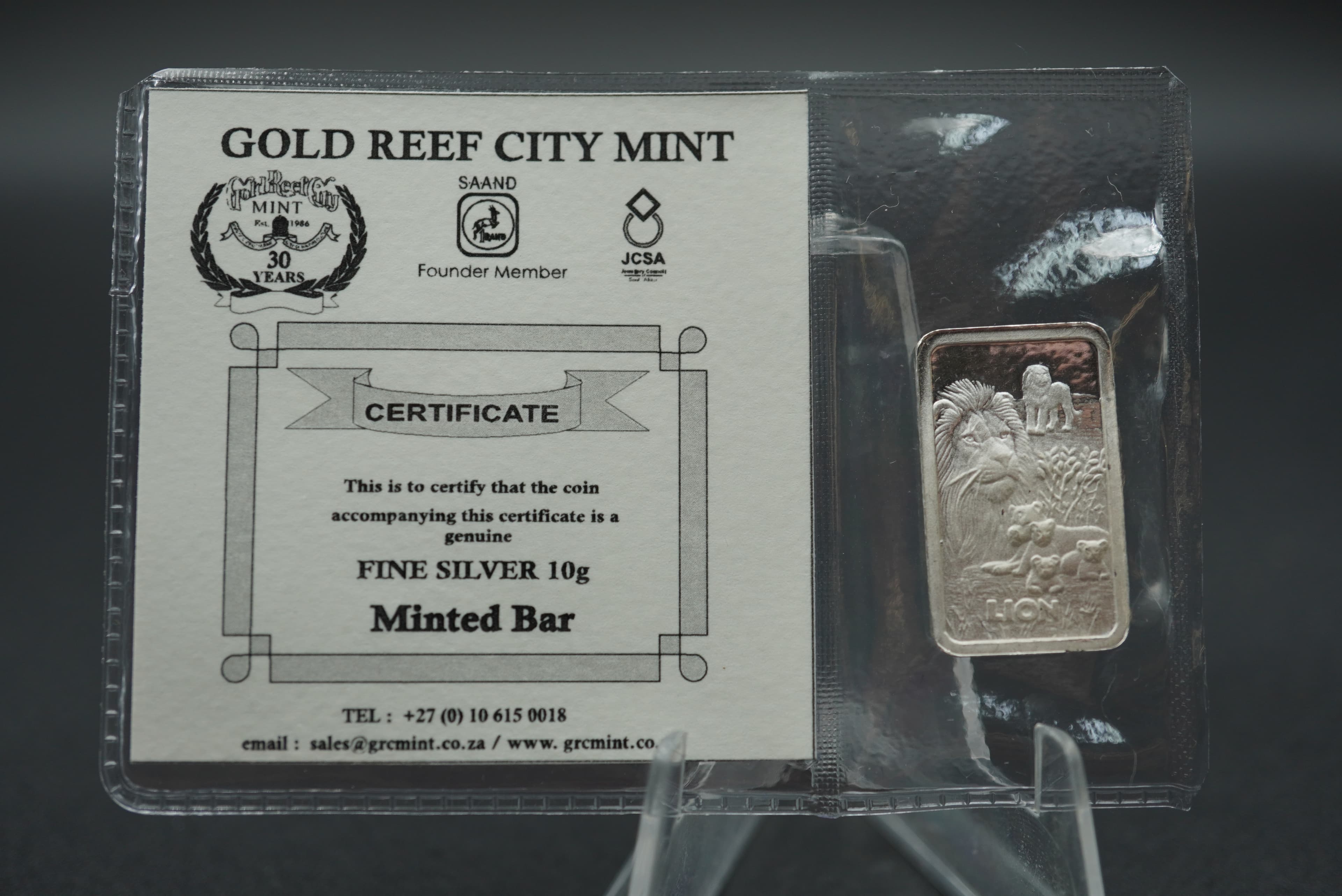 GRC lion minted bar 10g silver