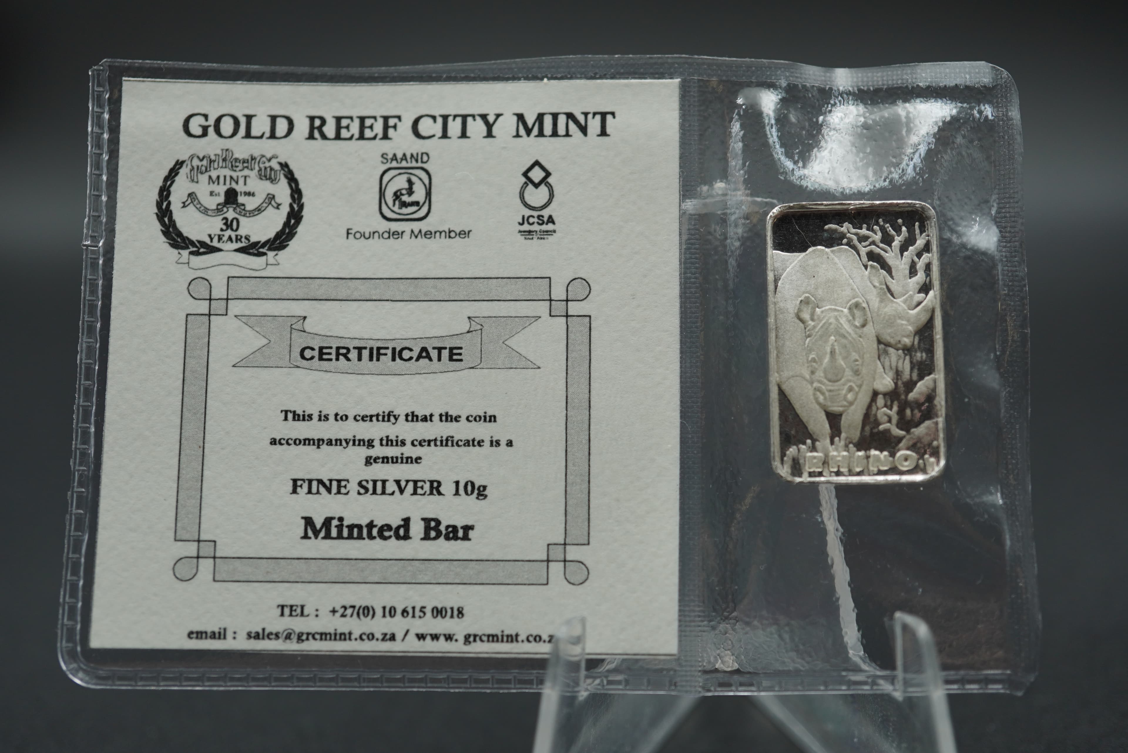 GRC rhino minted bar 10g silver