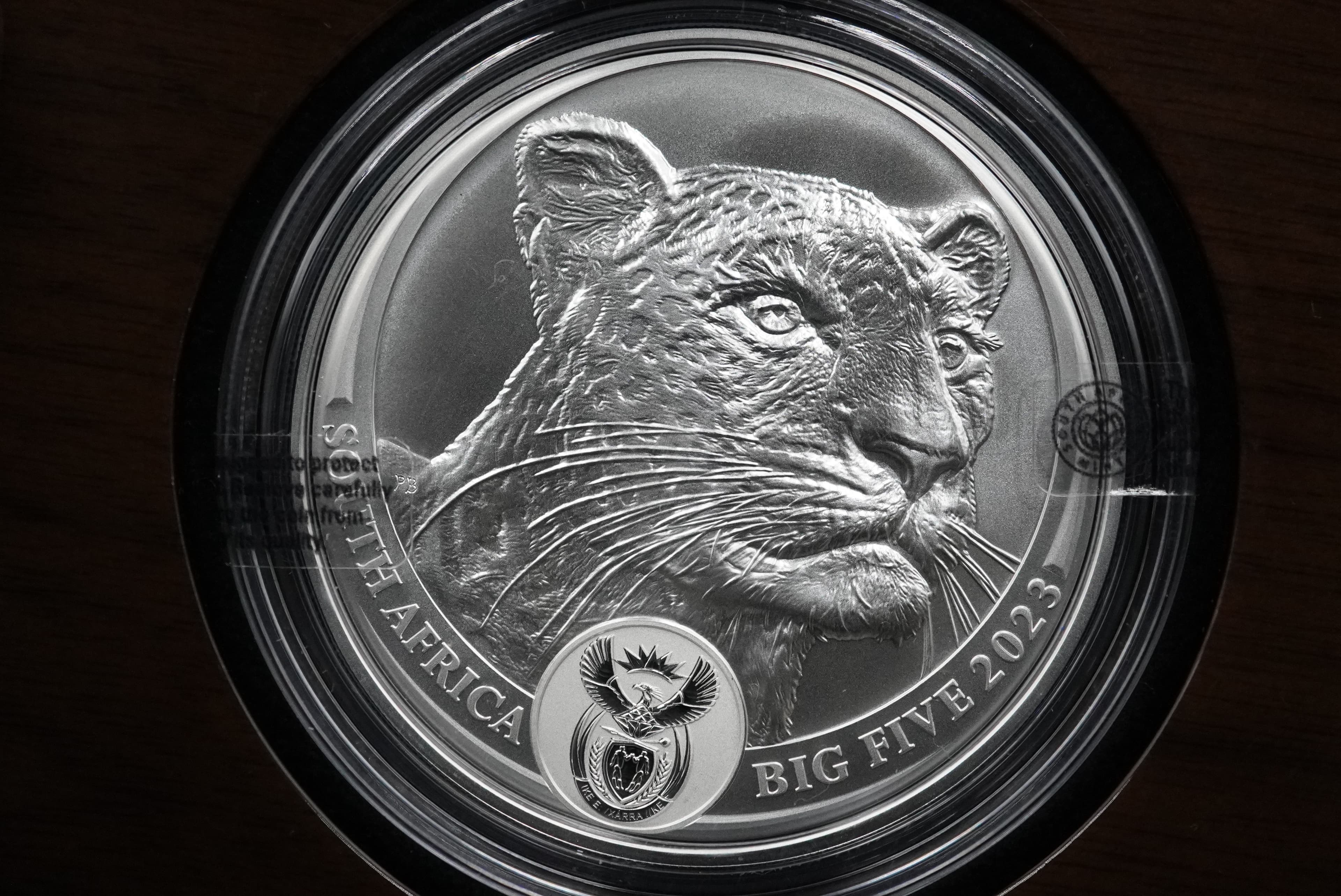 2023 S.Africa  2023 R5 5oz Fine-Silver Brilliant Uncirculated Africa's Big Five - Leopard, Series  II