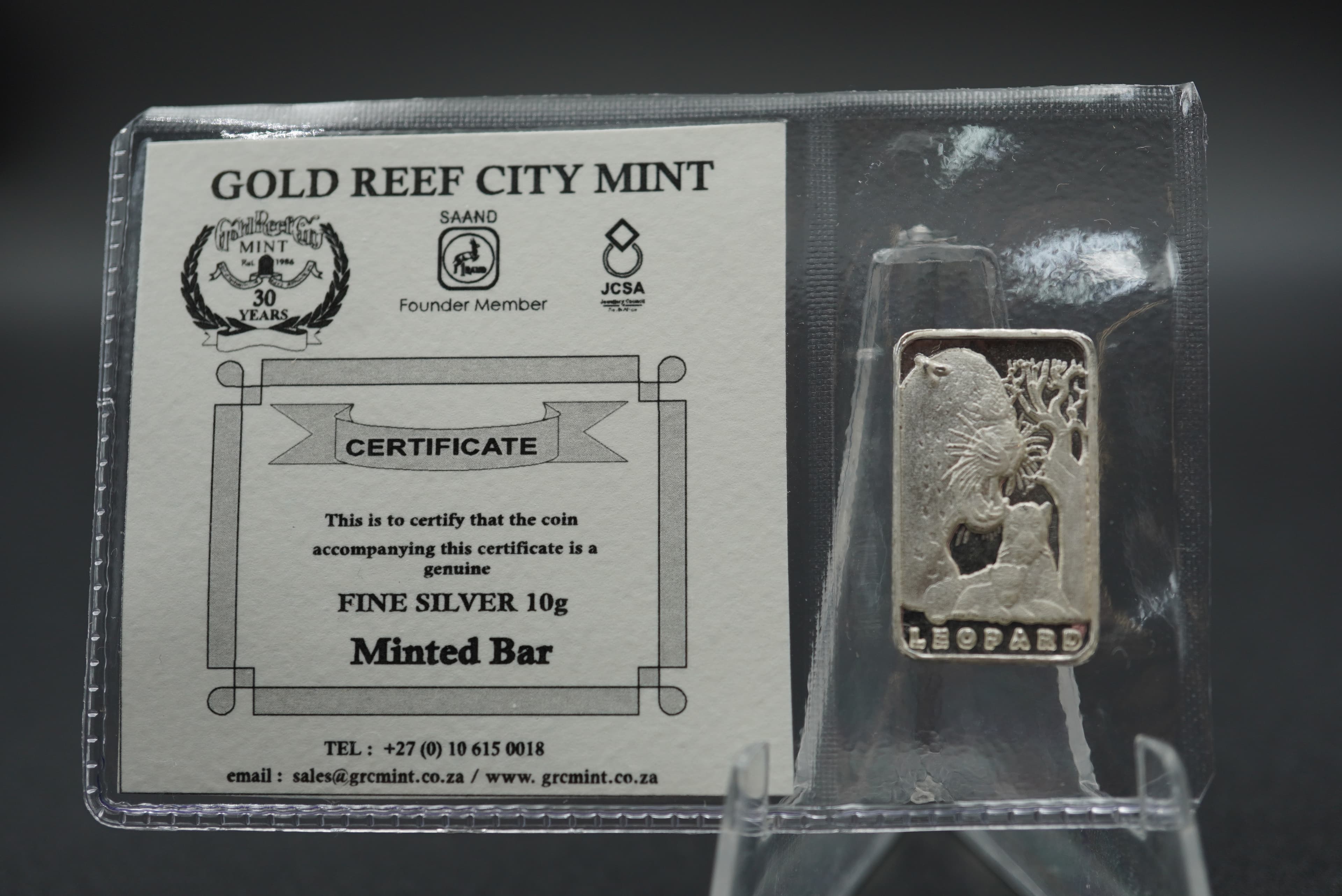 GRC leopard minted bar 10g silver