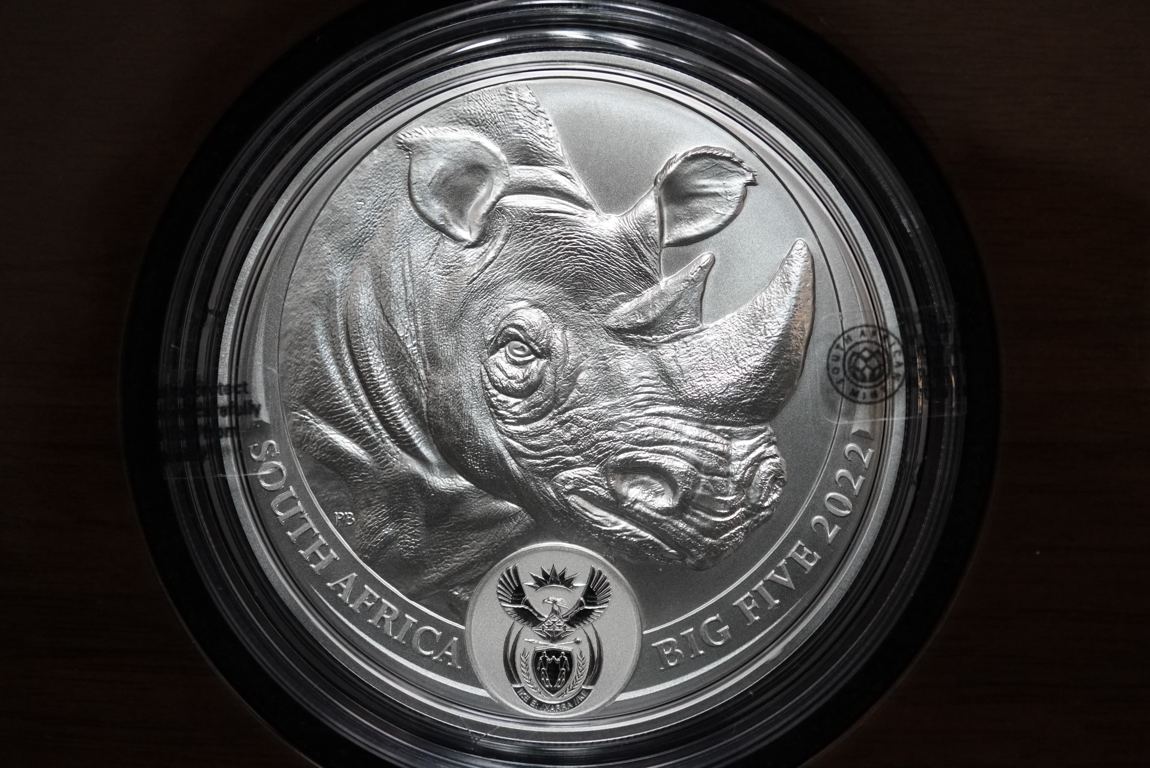 2022 R5 5oz Fine-Silver Brilliant Uncirculated Coin Africa's Big Five - Rhino, Series II