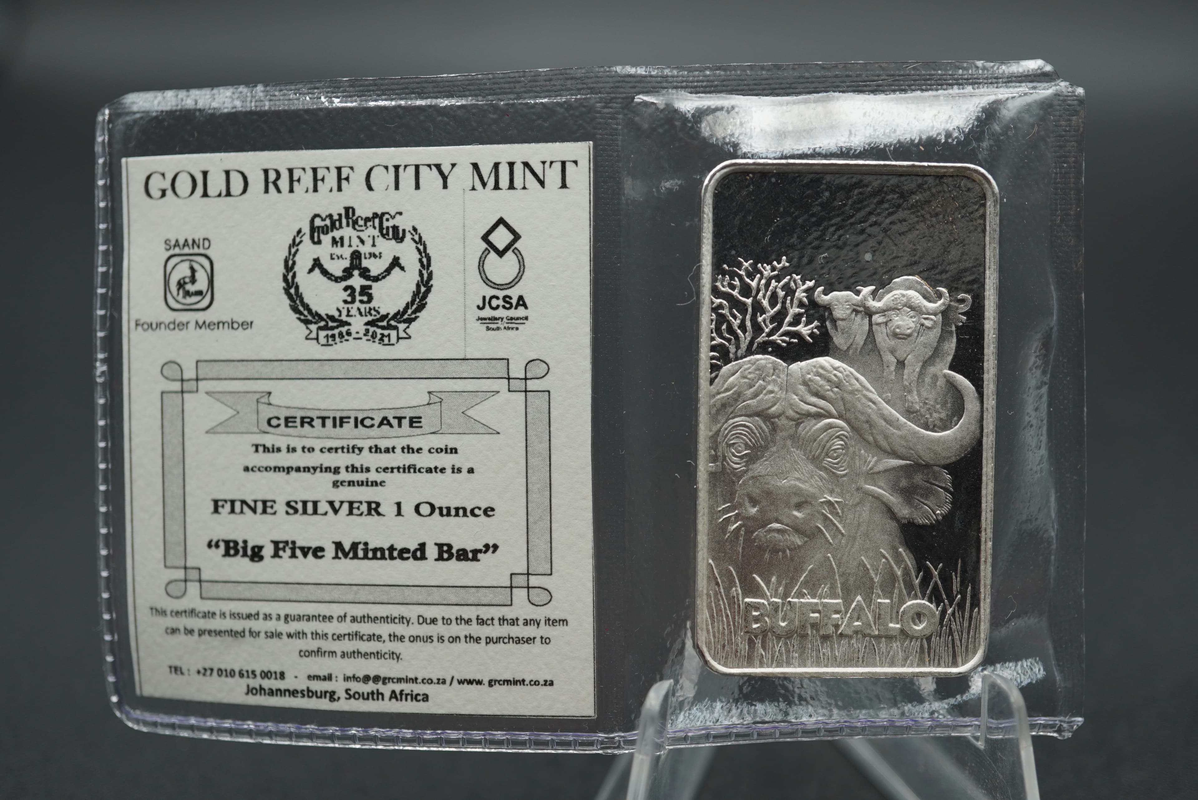 GRC Big Five Minted Bar Buffalo 1oz silver