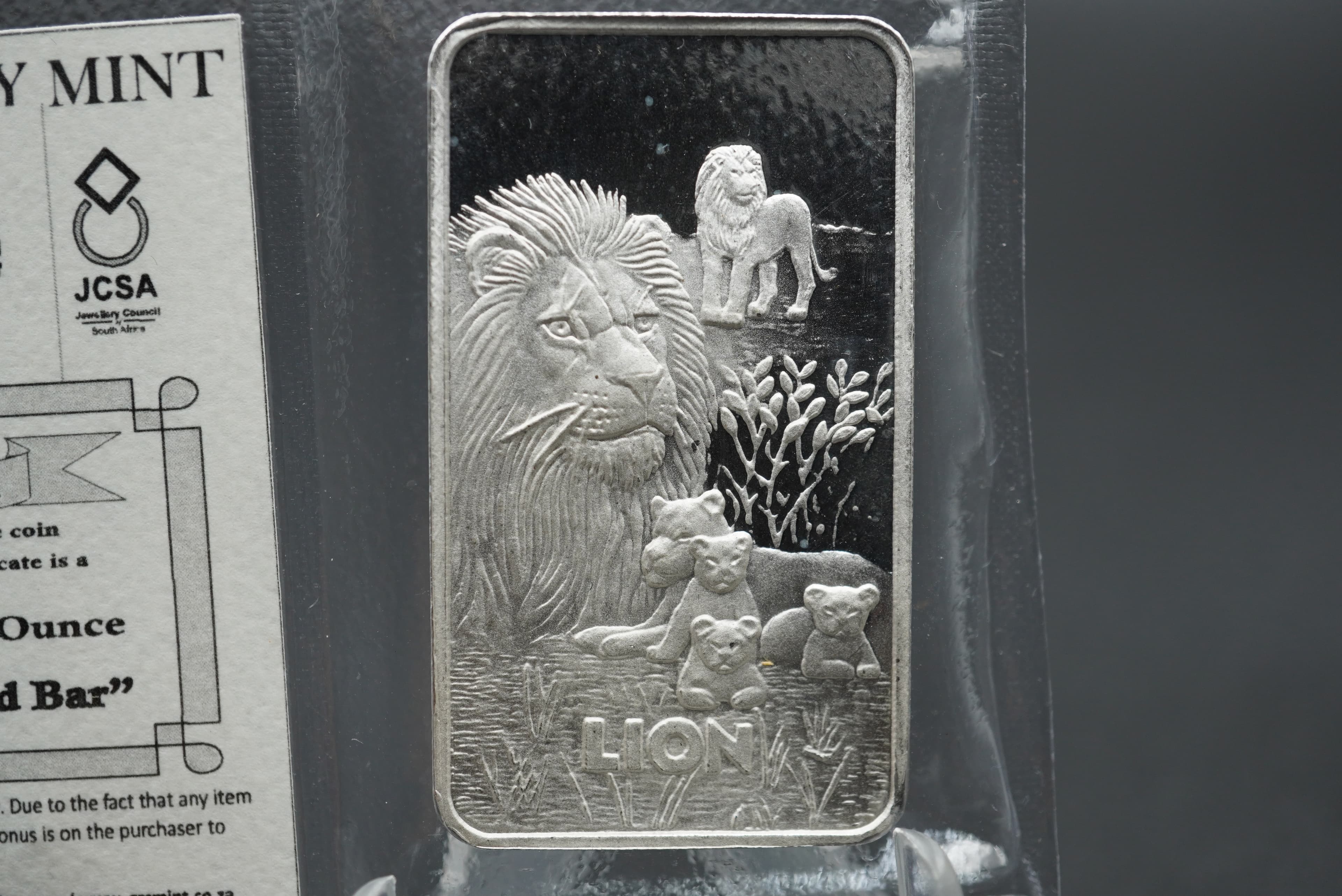 GRC Big Five Minted Bar lion 1oz silver