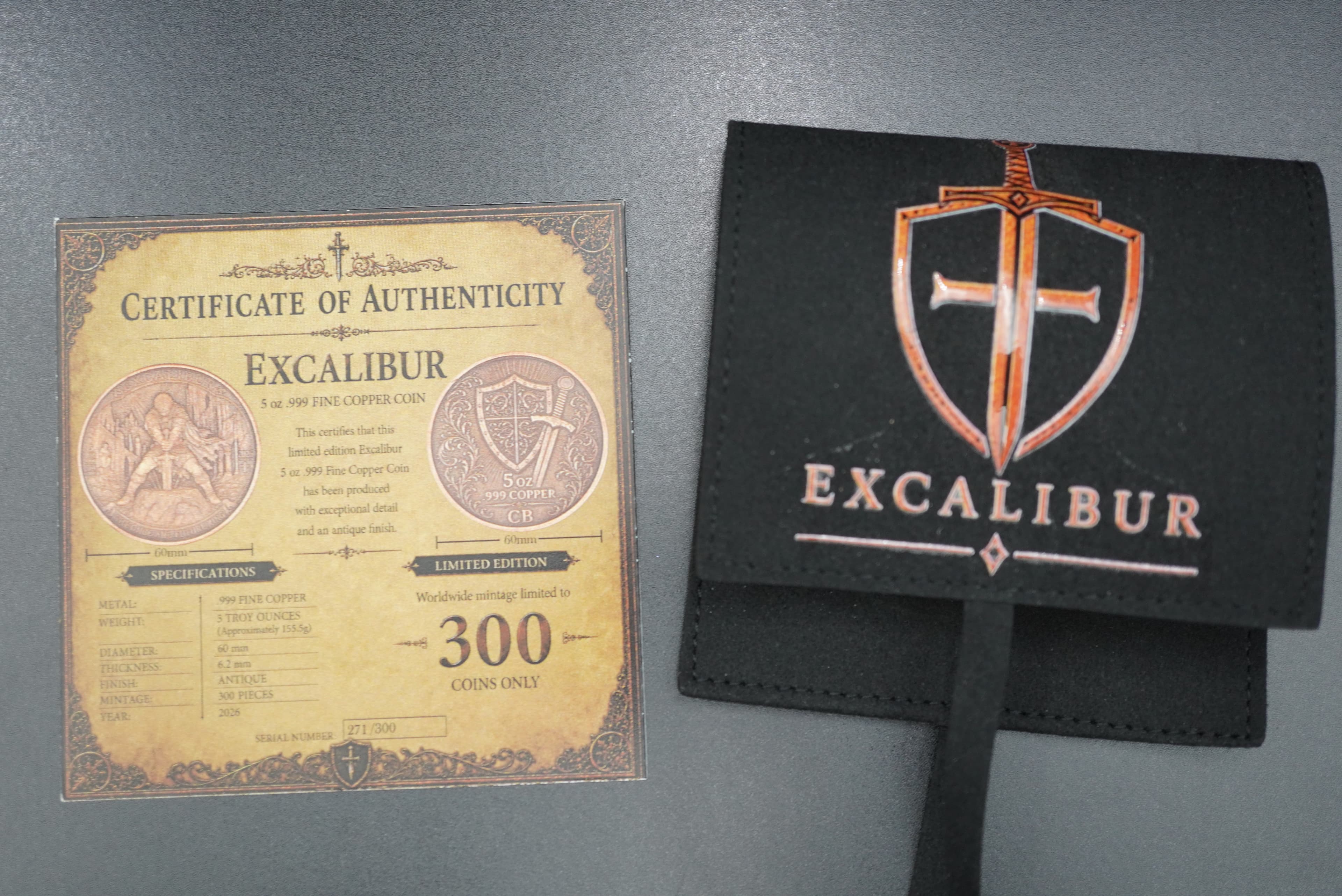2026 5oz .999 Copper Antique Excalibur Limited Mintage