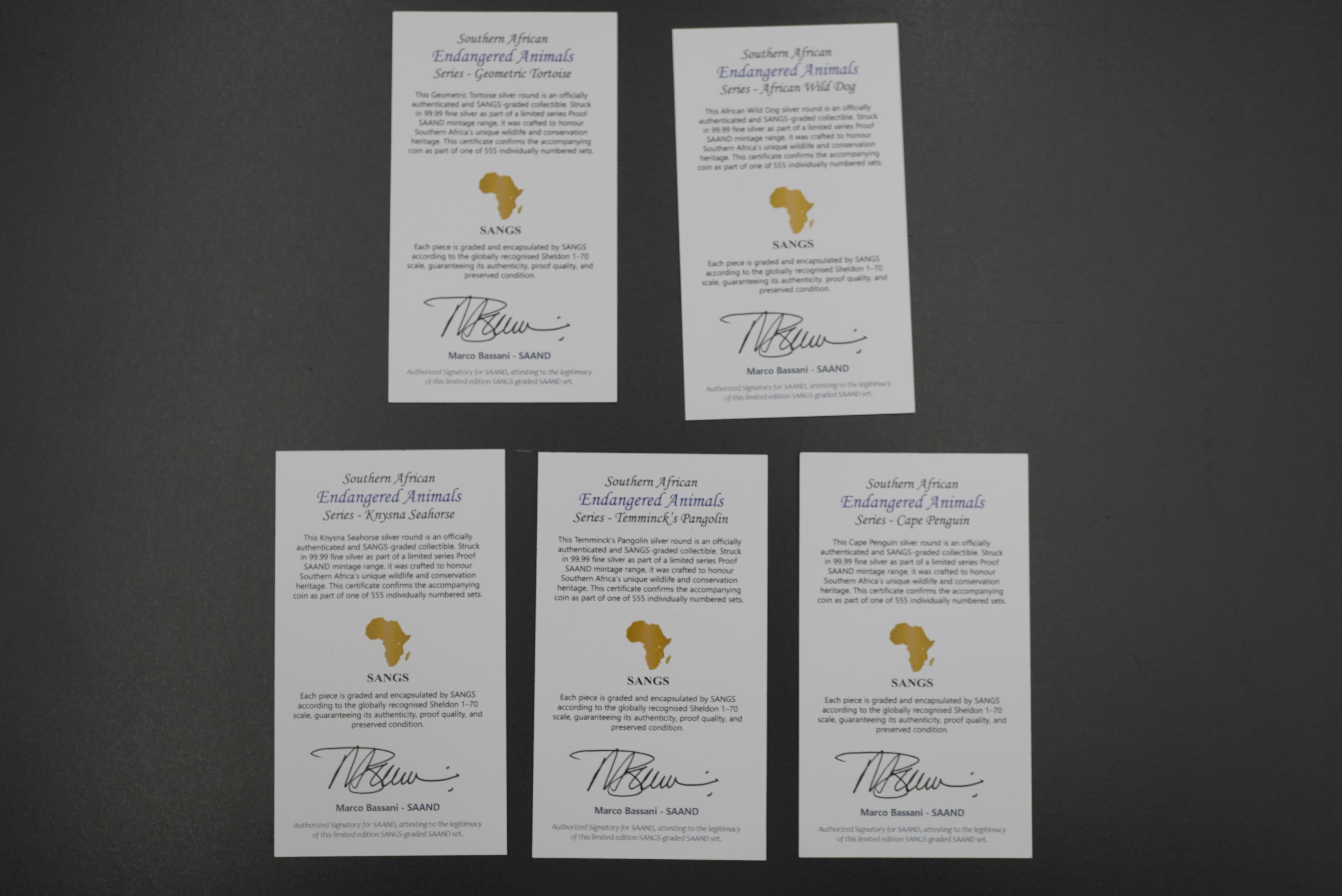2026 SAAND Endangered  Animals  5 Medallion  Silver  Set