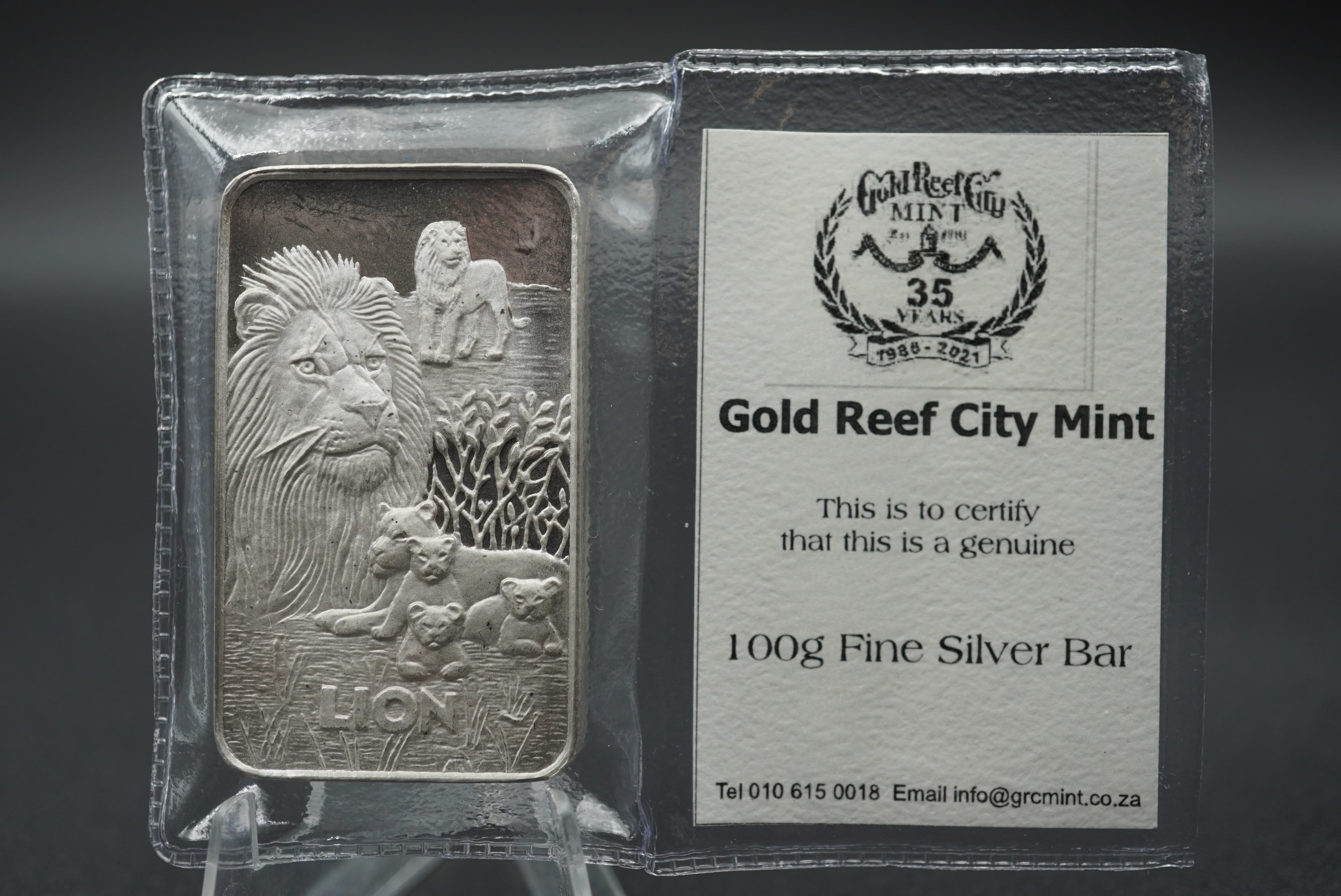 GRC Big Five 100g Fine Silver Bar Lion