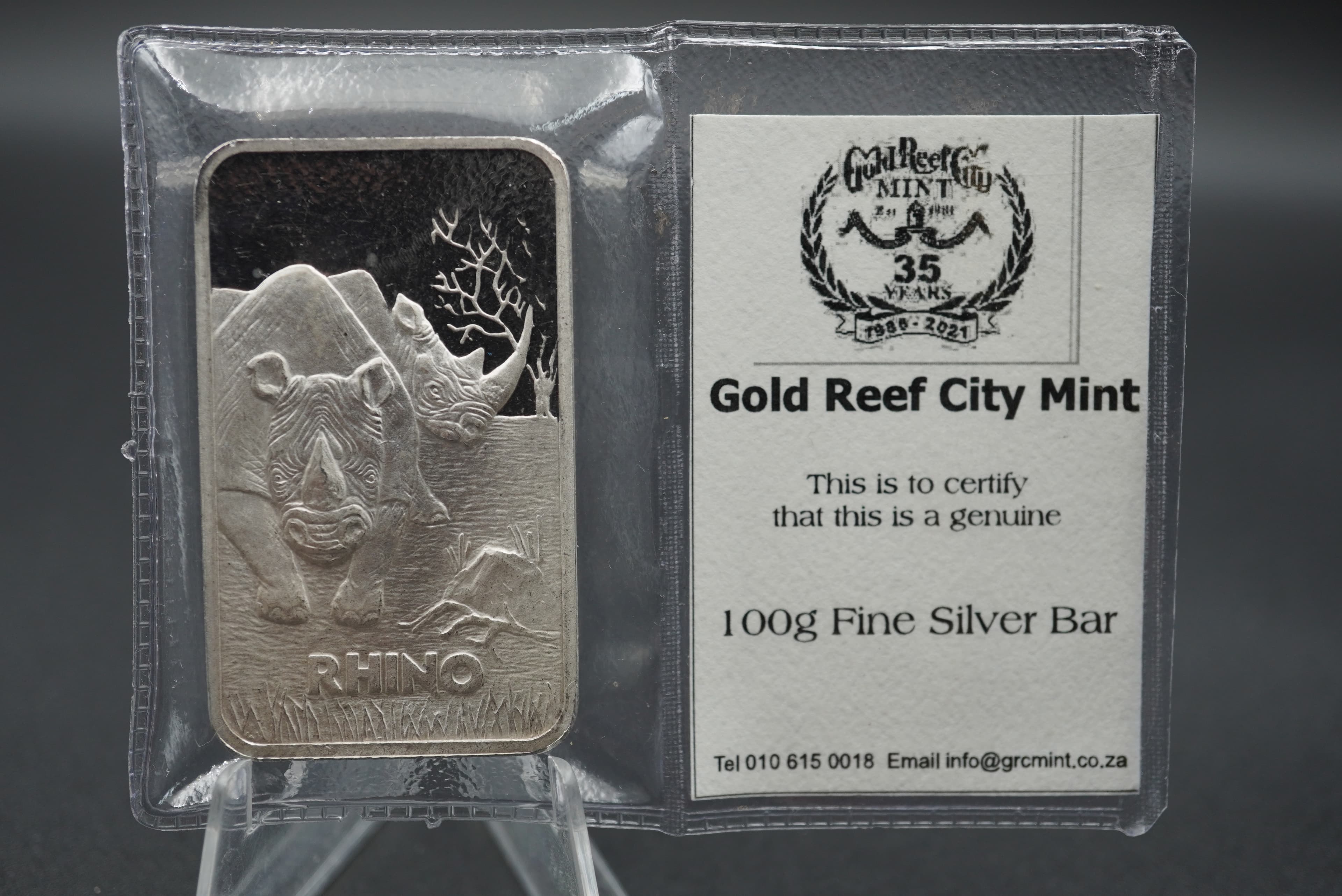 GRC Big Five 100g Fine Silver Bar Rhino