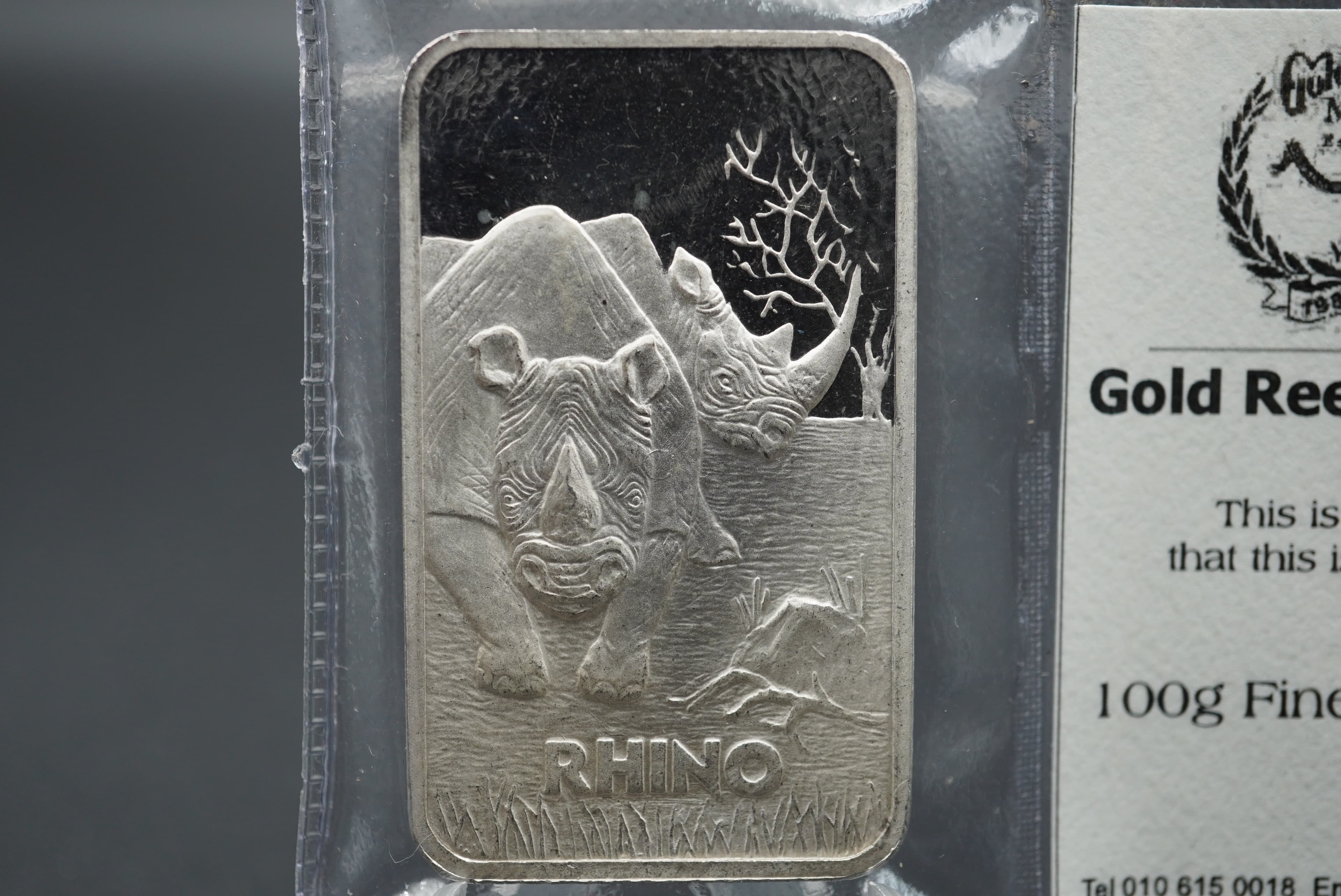 GRC Big Five 100g Fine Silver Bar Rhino