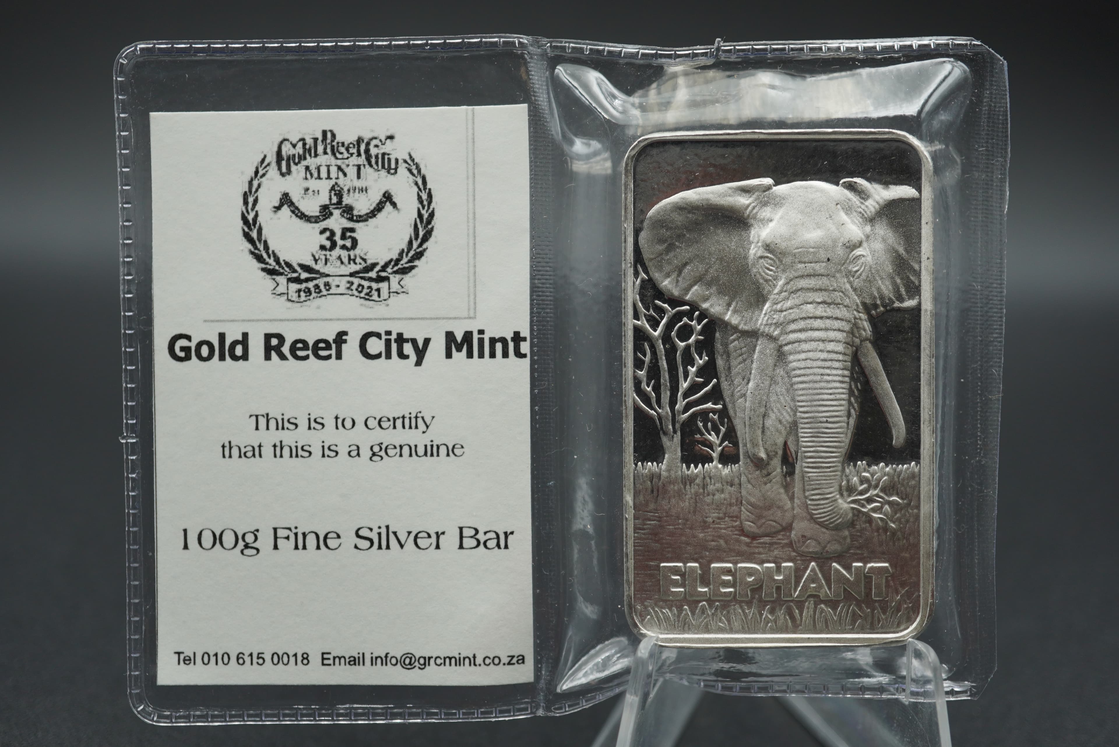 GRC Big Five 100g Fine Silver Bar Elephant