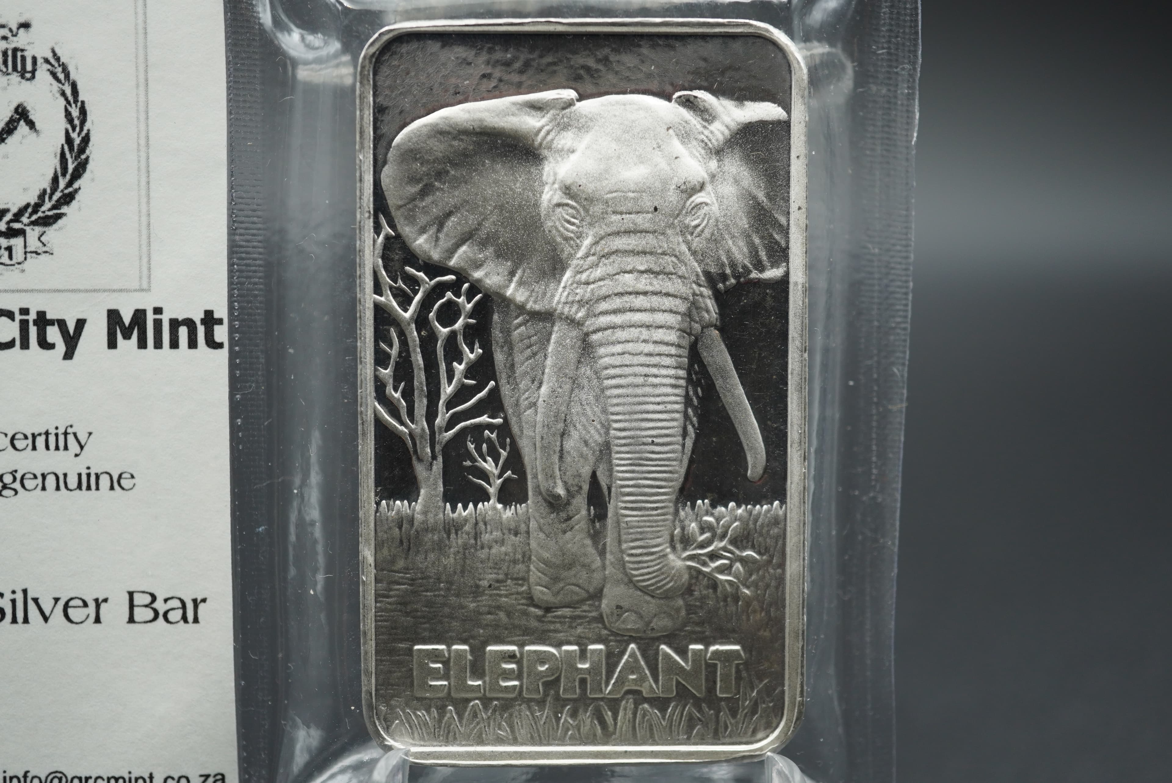 GRC Big Five 100g Fine Silver Bar Elephant