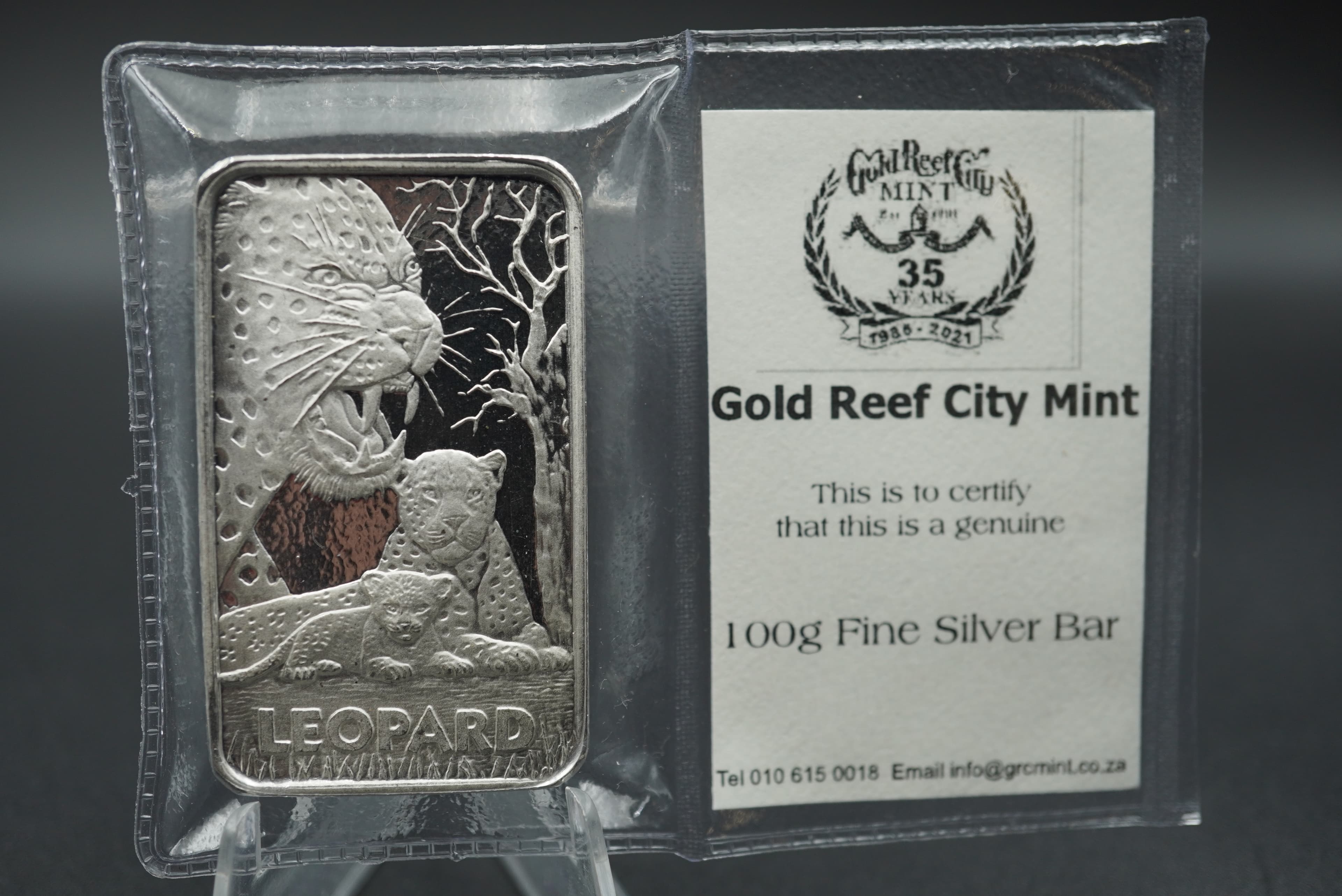 GRC Big Five 100g Fine Silver Bar Leopard