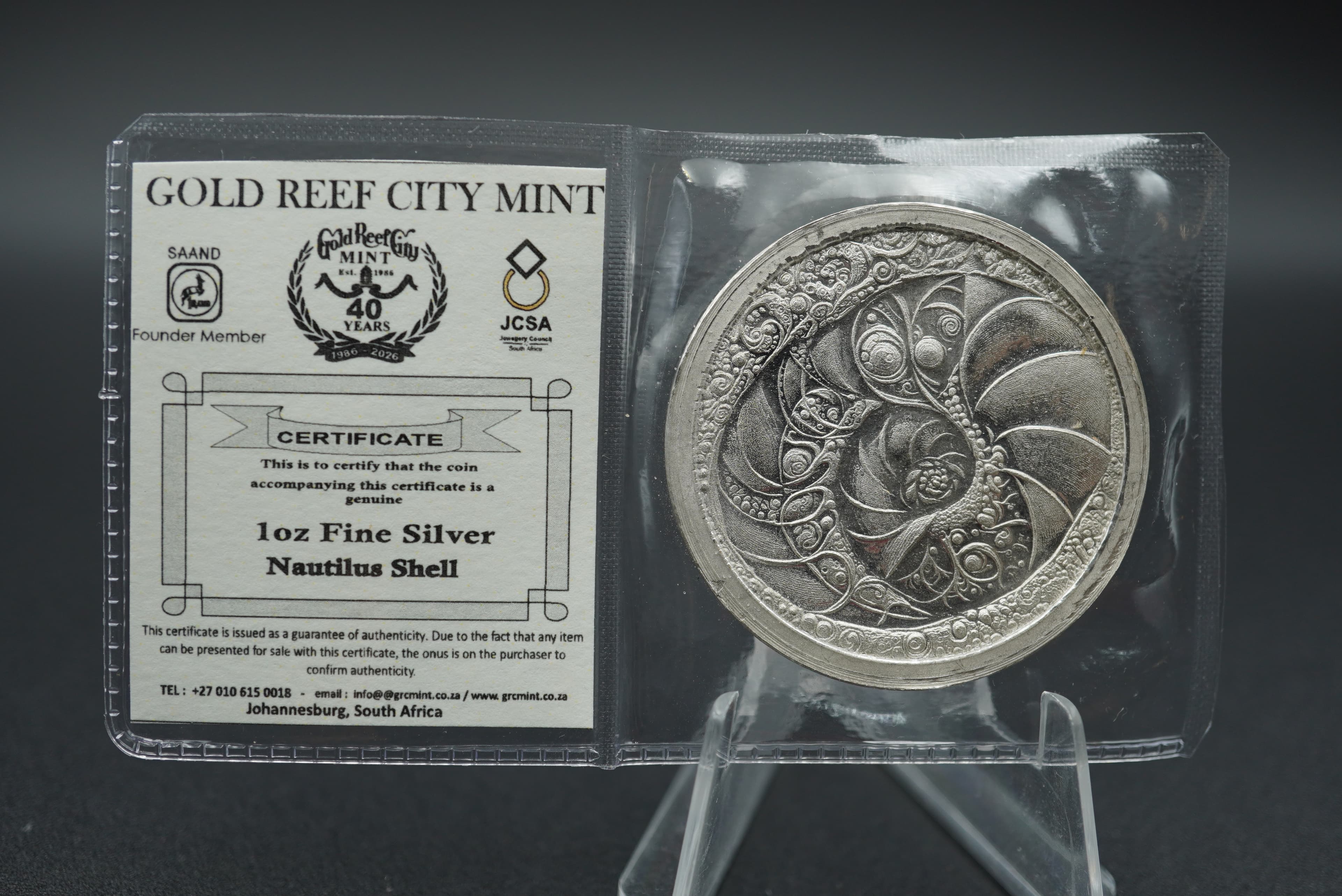 GRC Nautilus shell fine silver 1oz coin