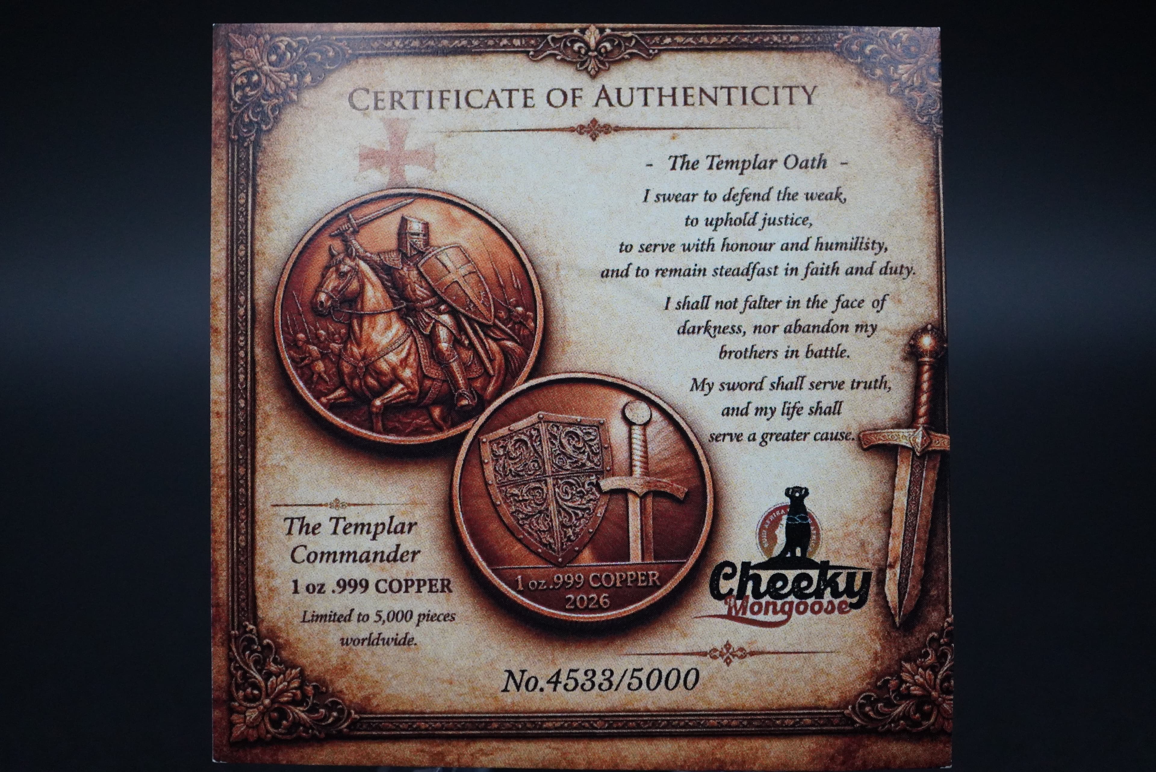 2026 1oz .999 Copper The Templar Commander