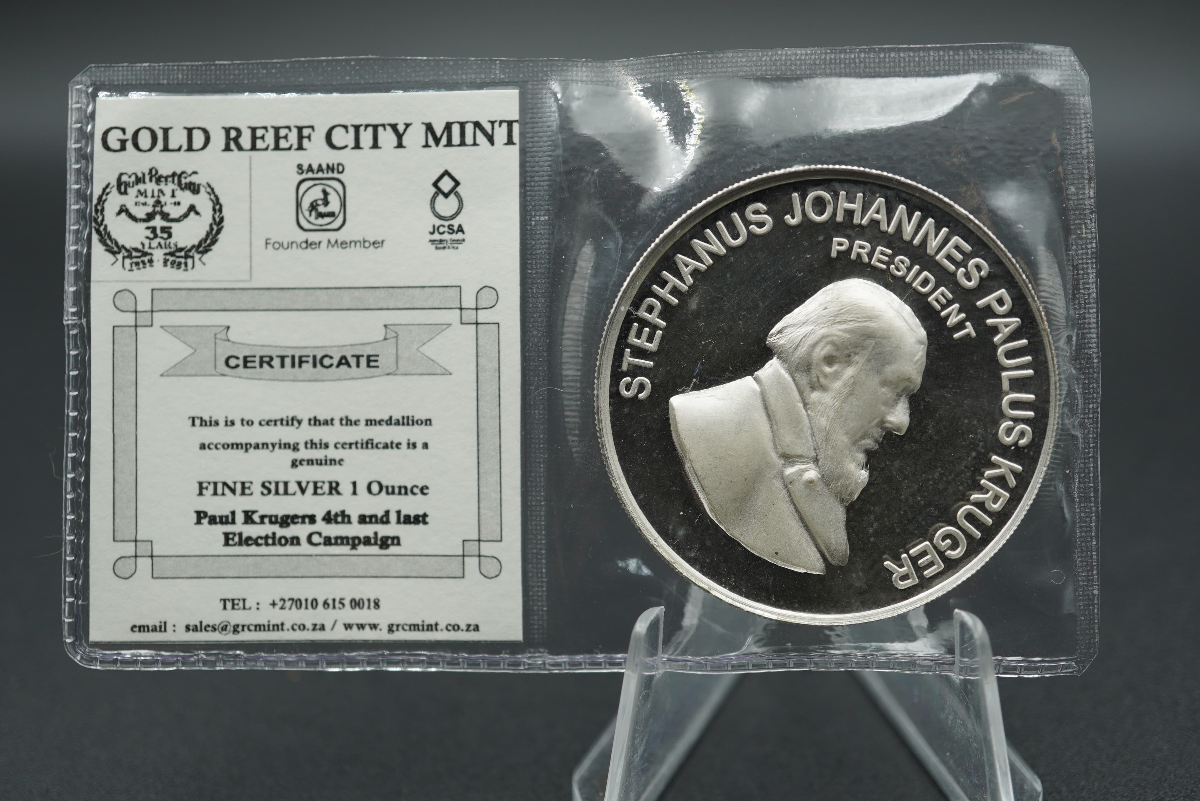 GRC Paul Kruger 4th and last election campaign fine silver 1oz coin