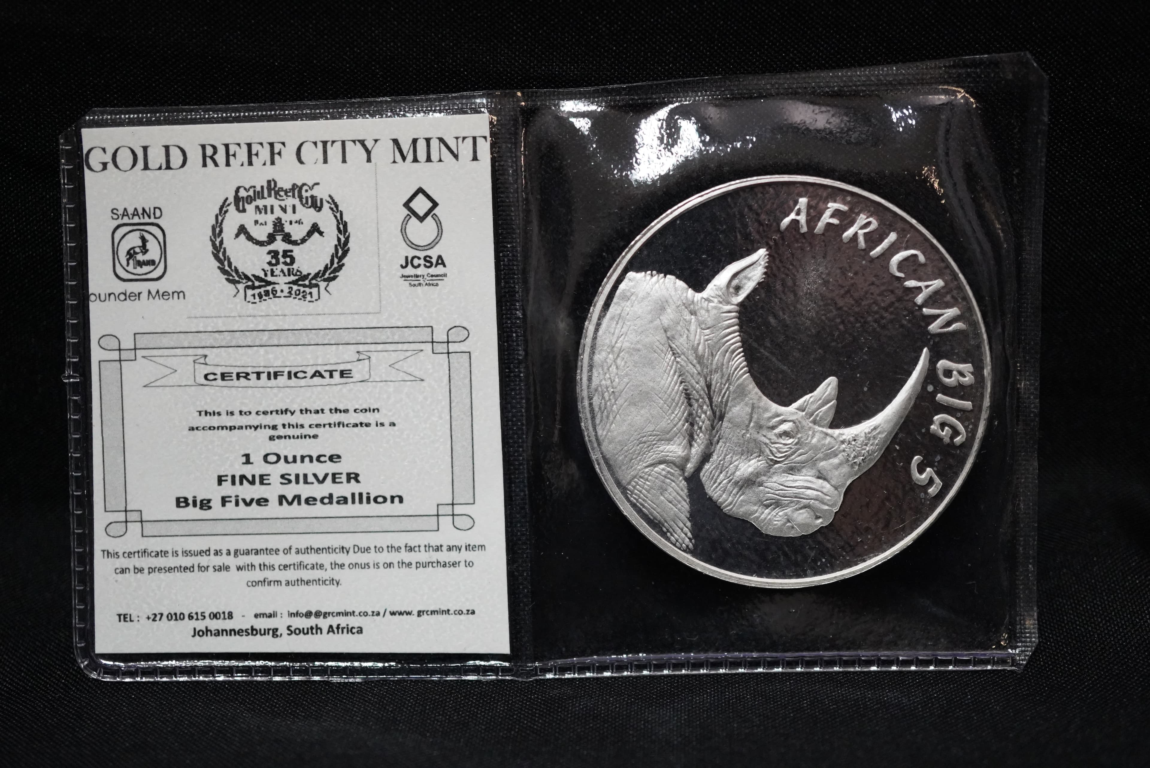 GRC Big Five Rhino 1oz Medallion