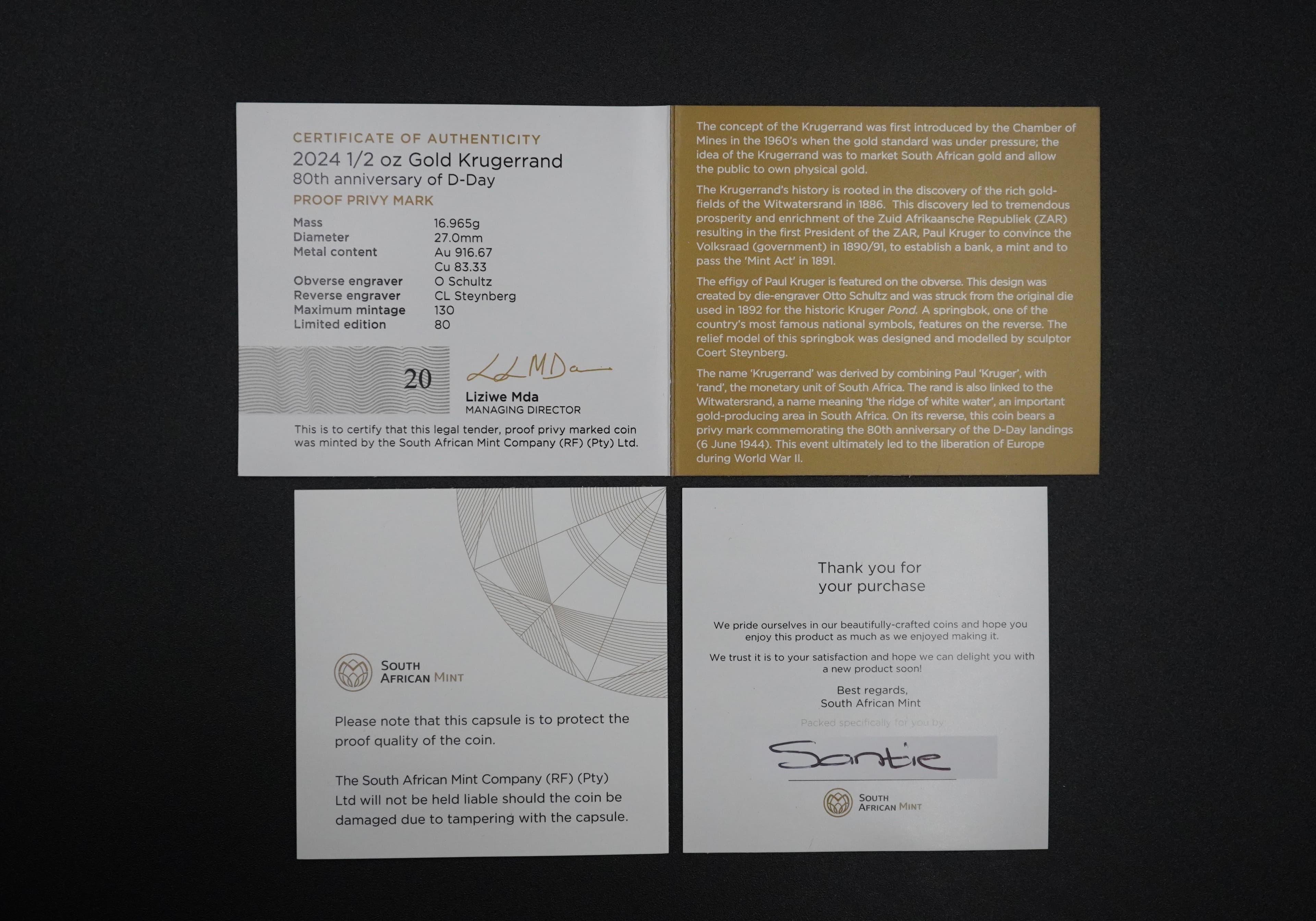 2024 S.Africa 1/2 oz Gold Krugerrand 80th Anniv of D-Day