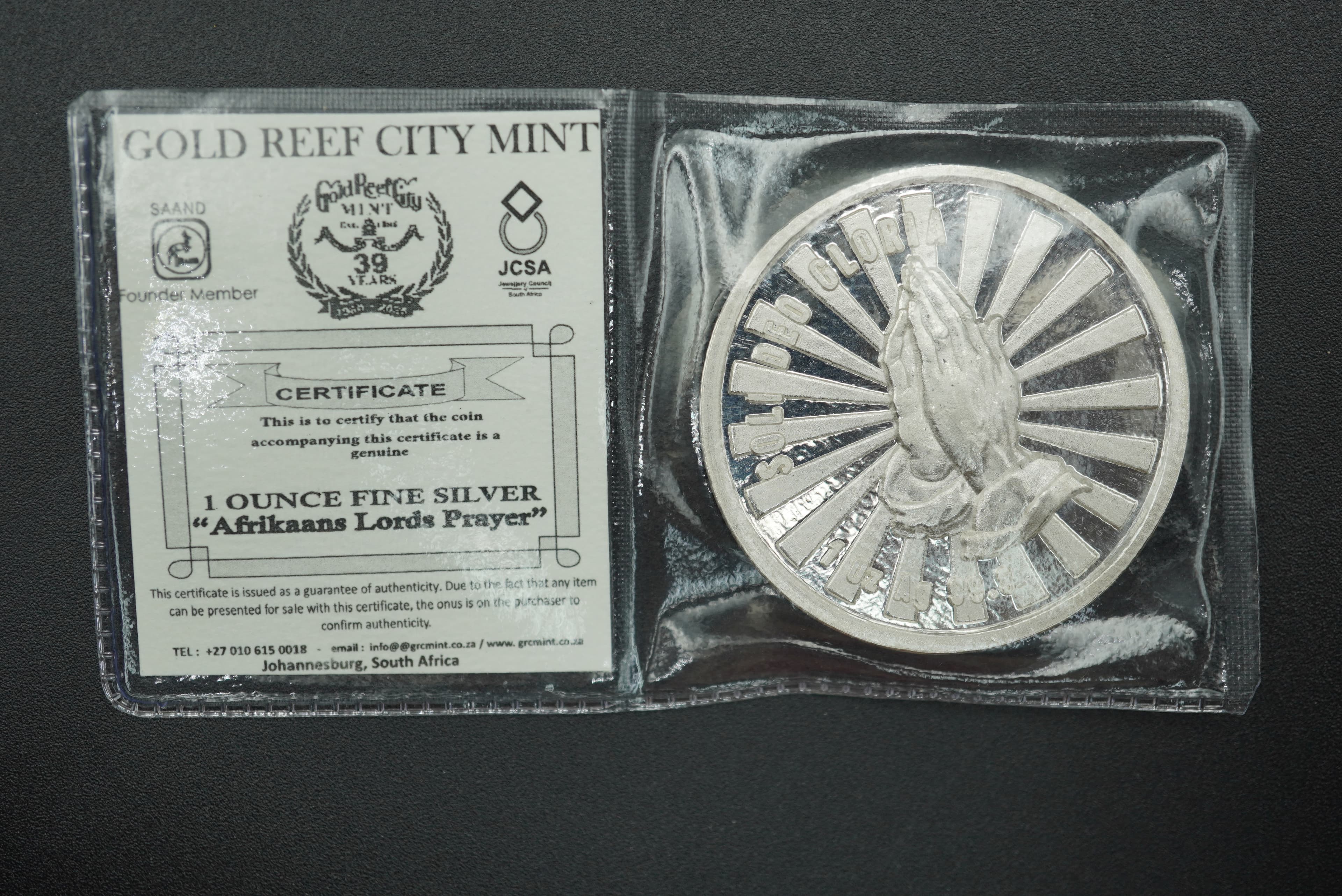 GRC Afrikaans Lord's Prayer silver 1oz coin