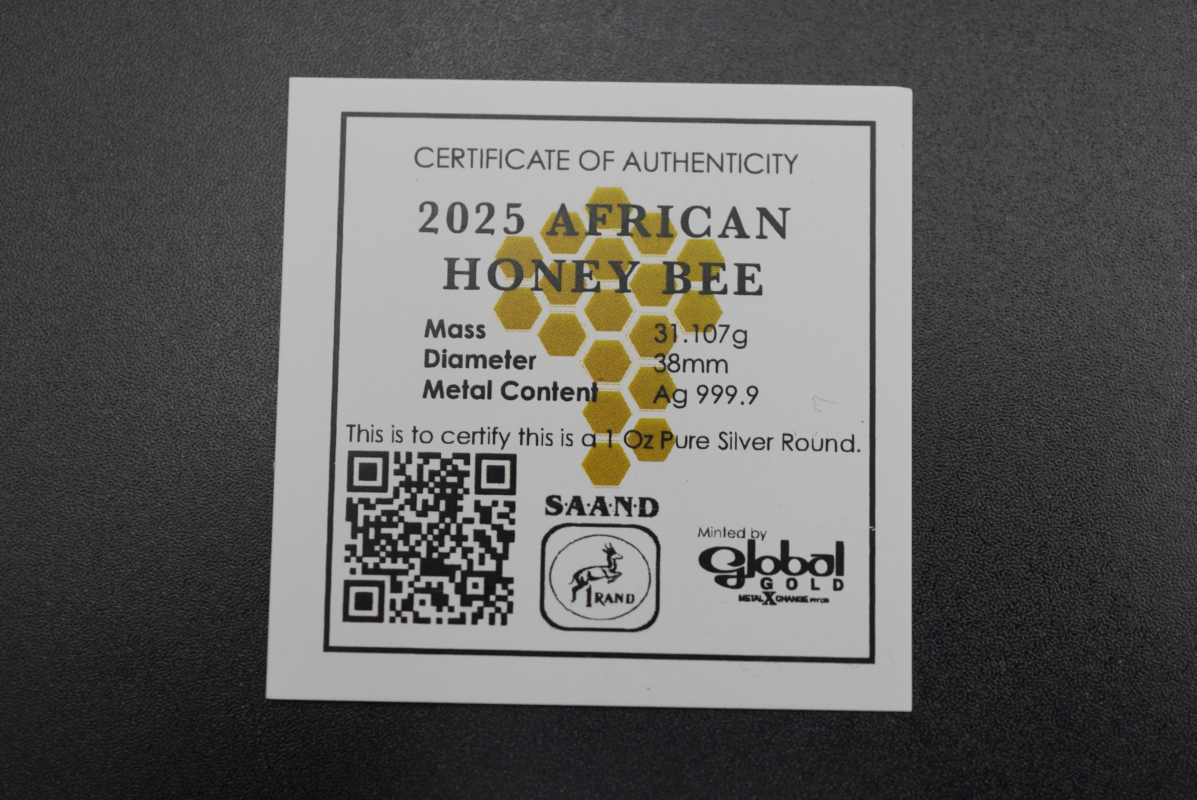 2026 SAAND African Honeybee Silver 1oz.