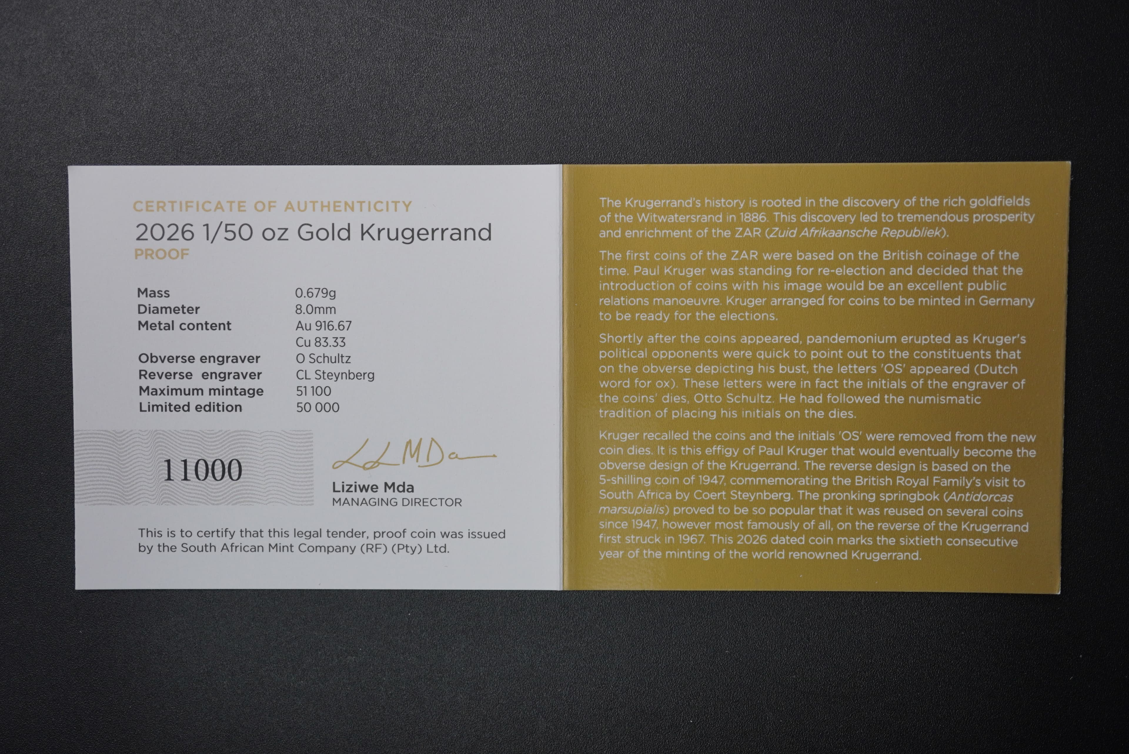 2026 S.Africa 1/50oz Proof Gold Krugerrand