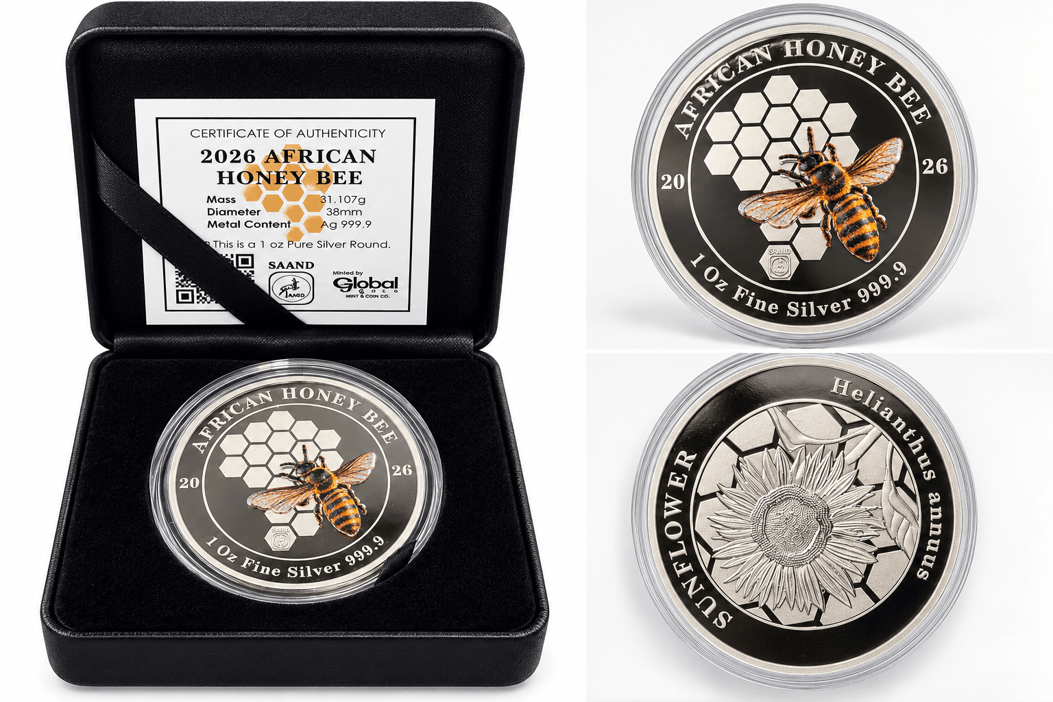 2026 African Honey Bee – Colorized 1 oz Fine Silver Round