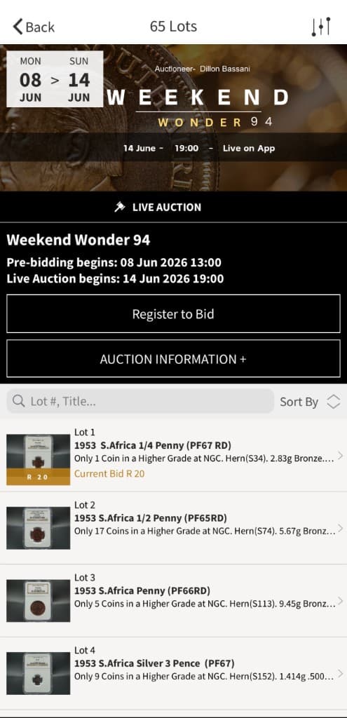 Bassani's Auction App — live auction lot listing