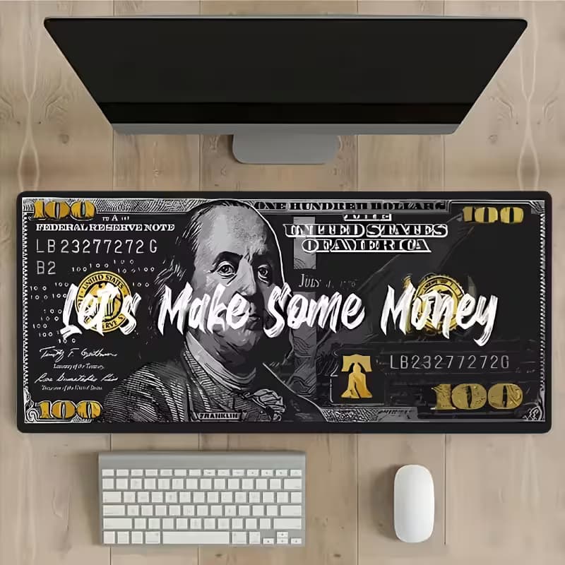 100 Dollar Bill XL desk mat, Franklin Gold Edition