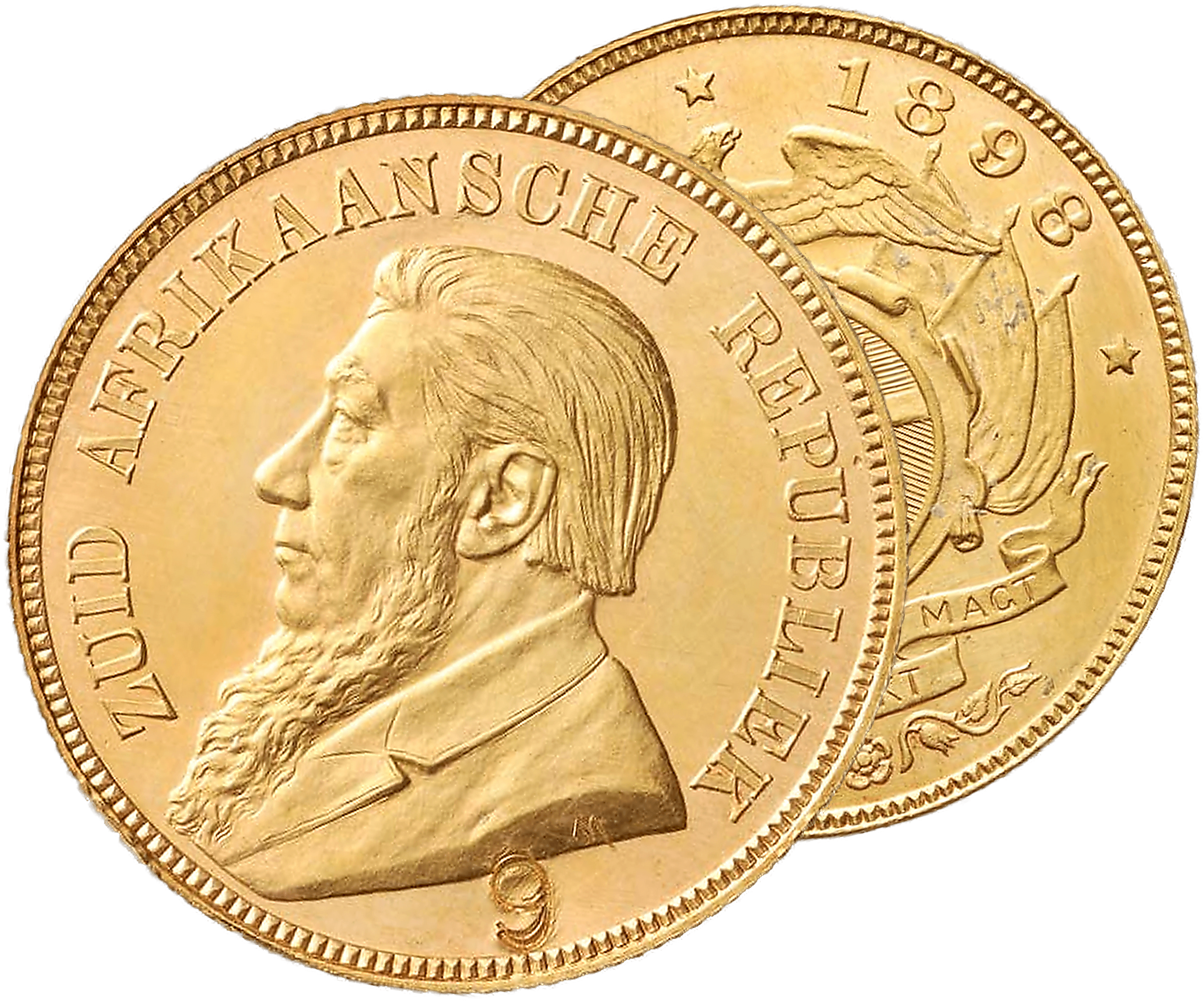 1898 ZAR 1 Pond gold coin, obverse and reverse