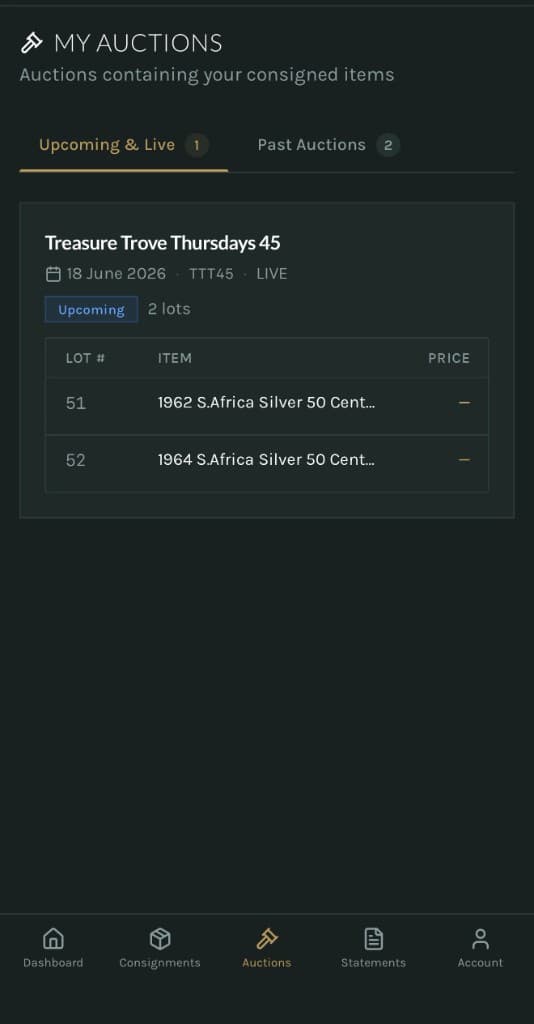Client portal — auctions containing your items