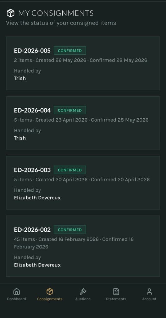 Client portal — my consignments list