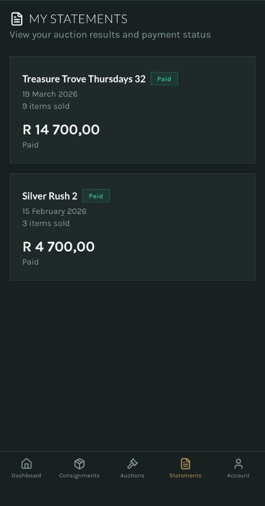 Client portal — auction statements and payments