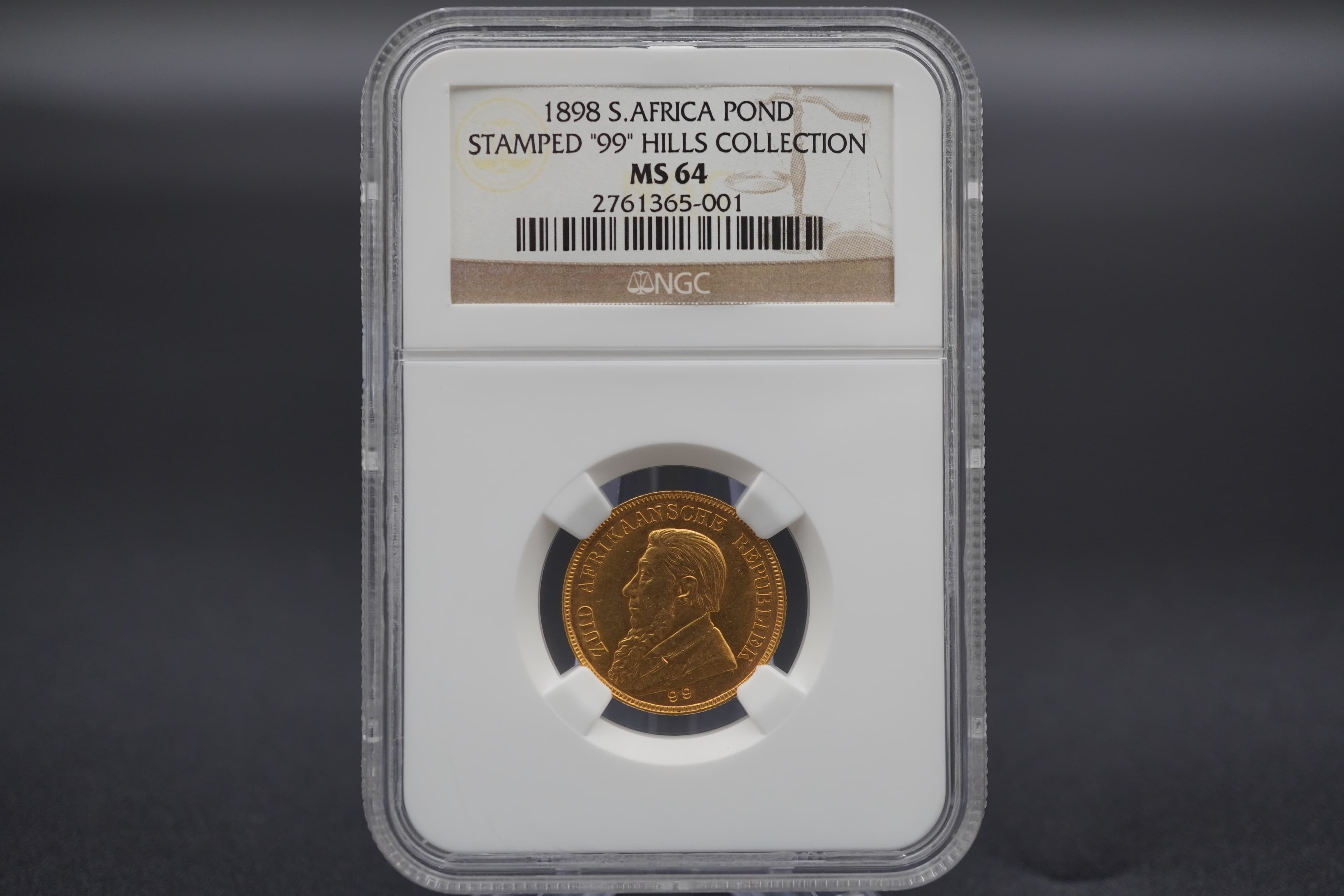 1898 ZAR Pond Stamped '99' (MS64) Hills Collection